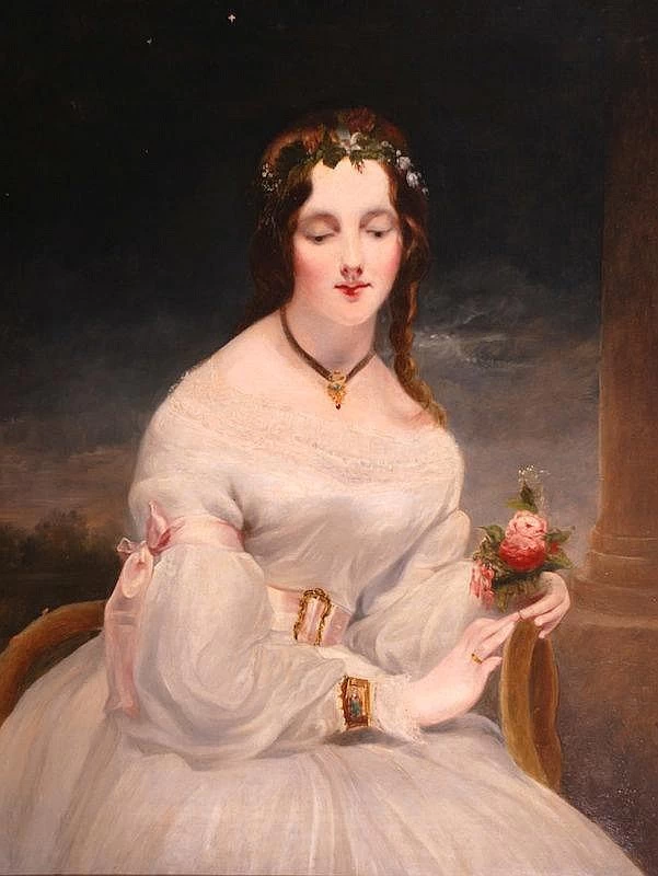 Ritratto di donna con mazzo di fiori